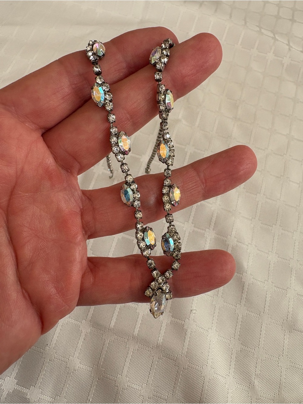 Silver Crystal Teardrop Necklace - Iridescent Accents